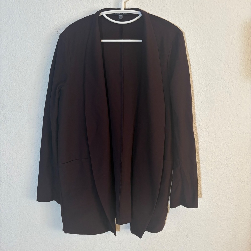 Eileen Fisher Open Front Cardigan Blazer Size Small Petite Burgundy